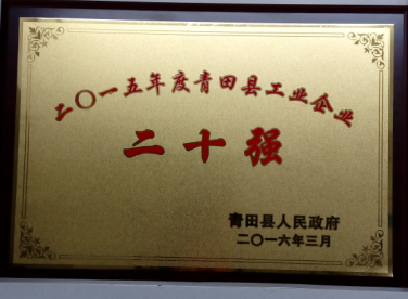 泰朗青田工業園區兩企業獲青田縣 “工業企業20強”