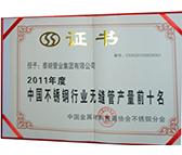 2011年度中國不銹鋼行業無縫管產量前十名